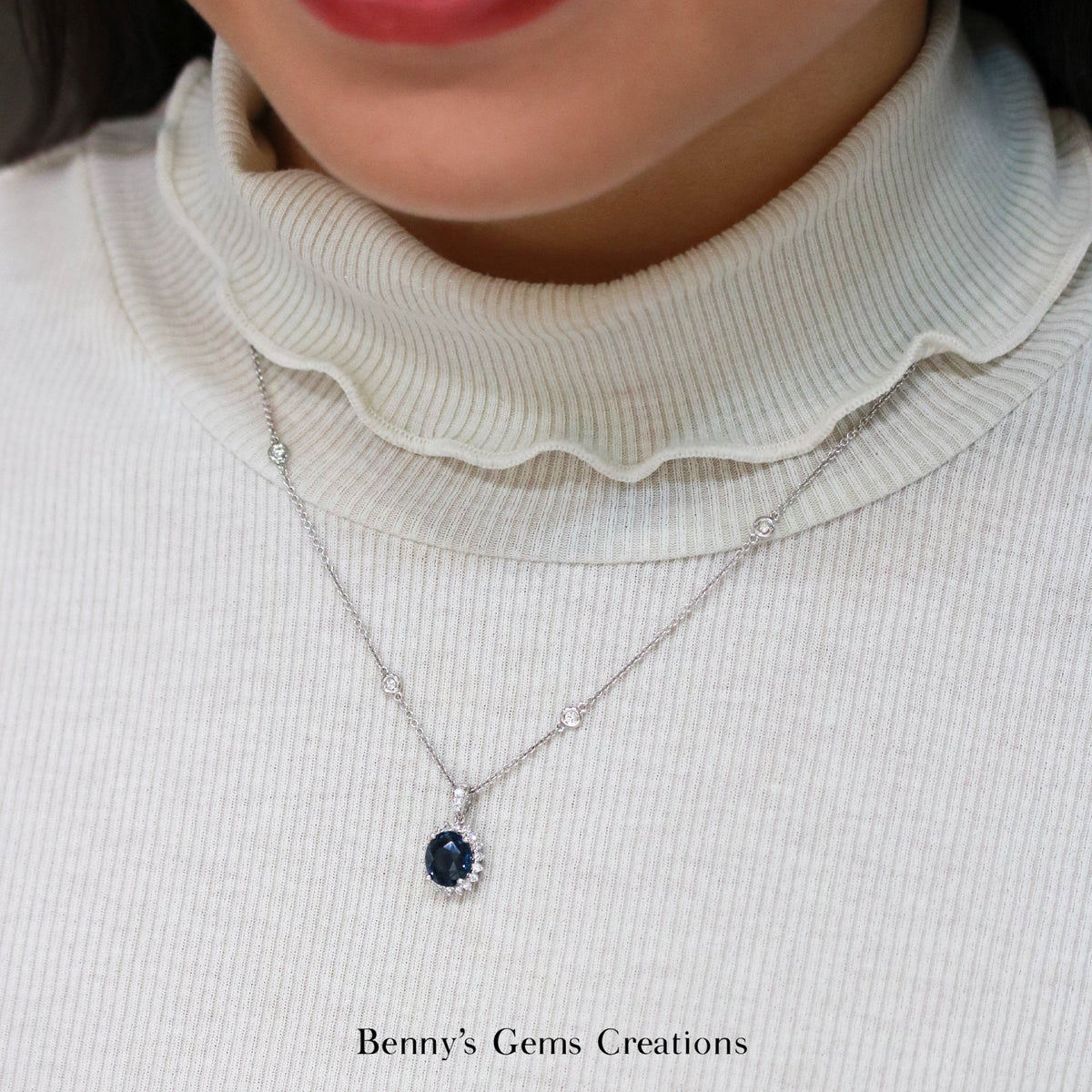 Midnight Moon Sapphire Diamond Pendant - Benny's Gems Creations