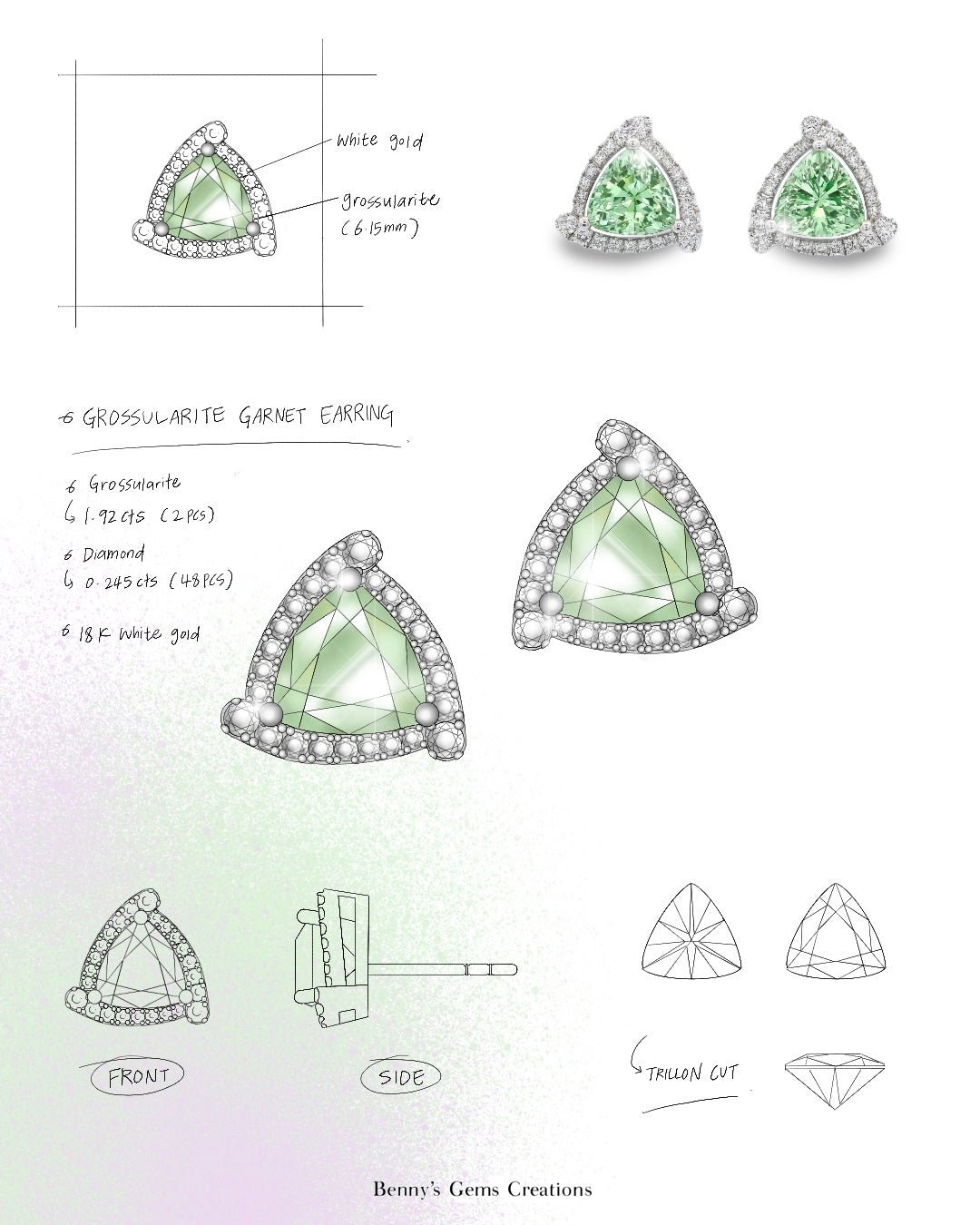 Minty Kiss Garnet Diamond Earrings - Benny's Gems Creations