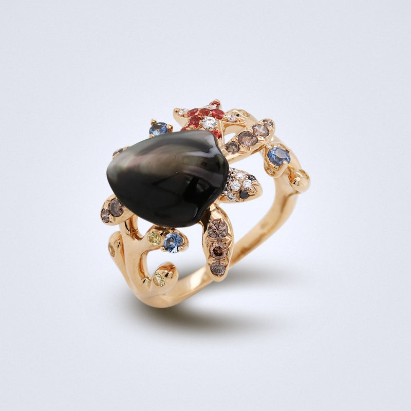 Mother of Pearl Sapphire Diamond Turtle Ring - Benny's Gems Creations