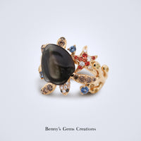 Mother of Pearl Sapphire Diamond Turtle Ring - Benny's Gems Creations