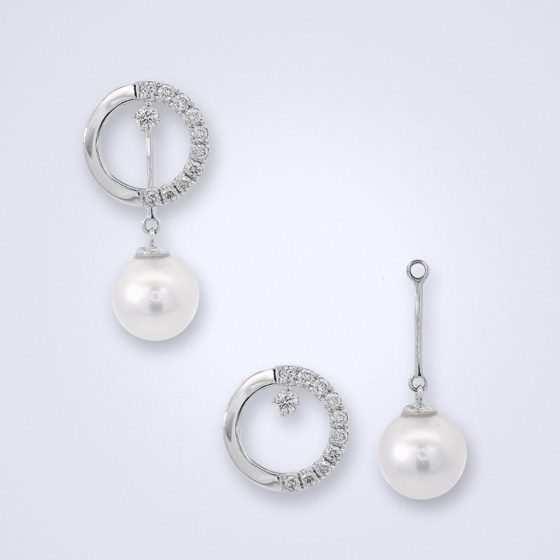 Multiwear Delicate Pearl Diamond Earrings - Benny's Gems Creations
