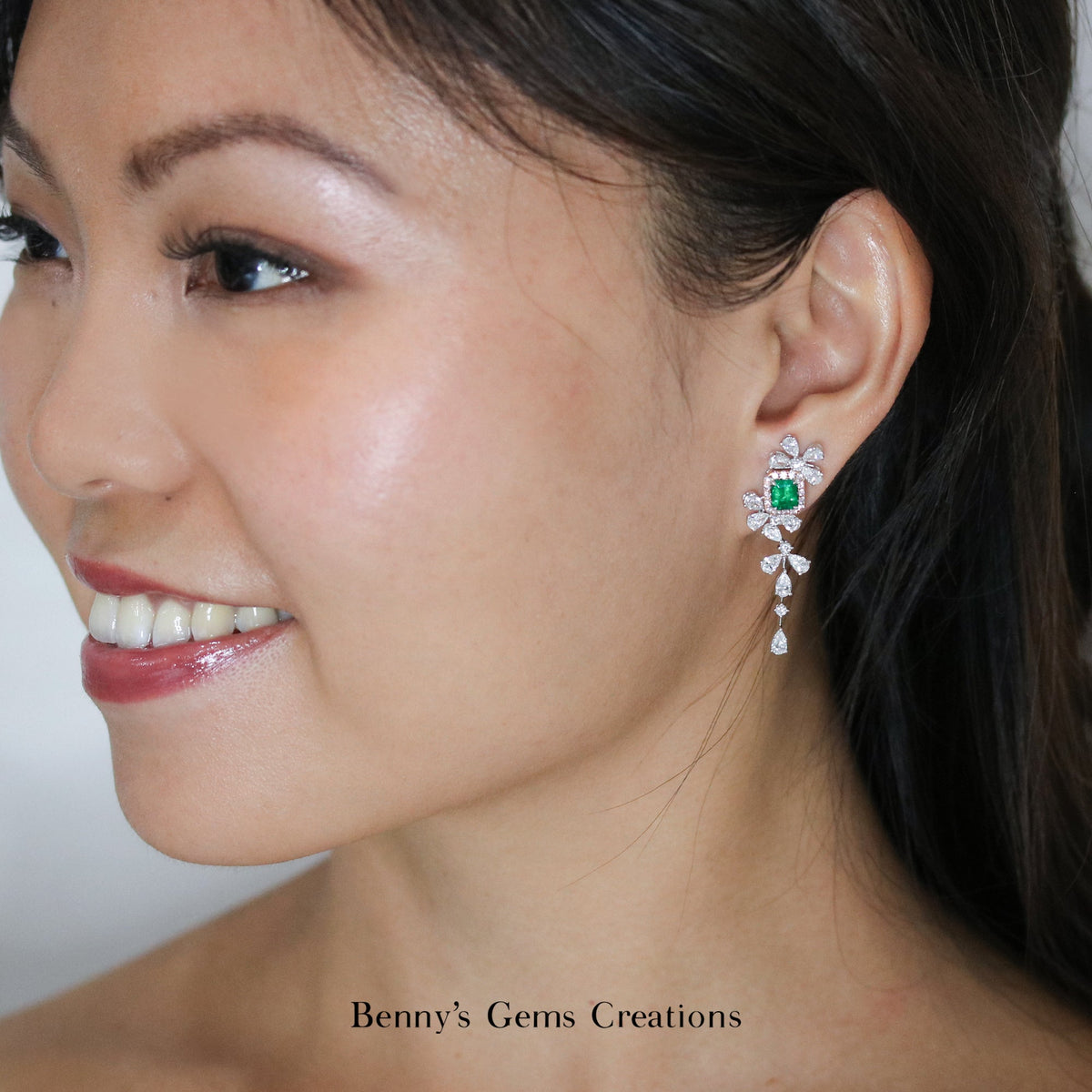 Muzo Enchantée Colombian Emerald Diamond Earrings - Benny's Gems Creations