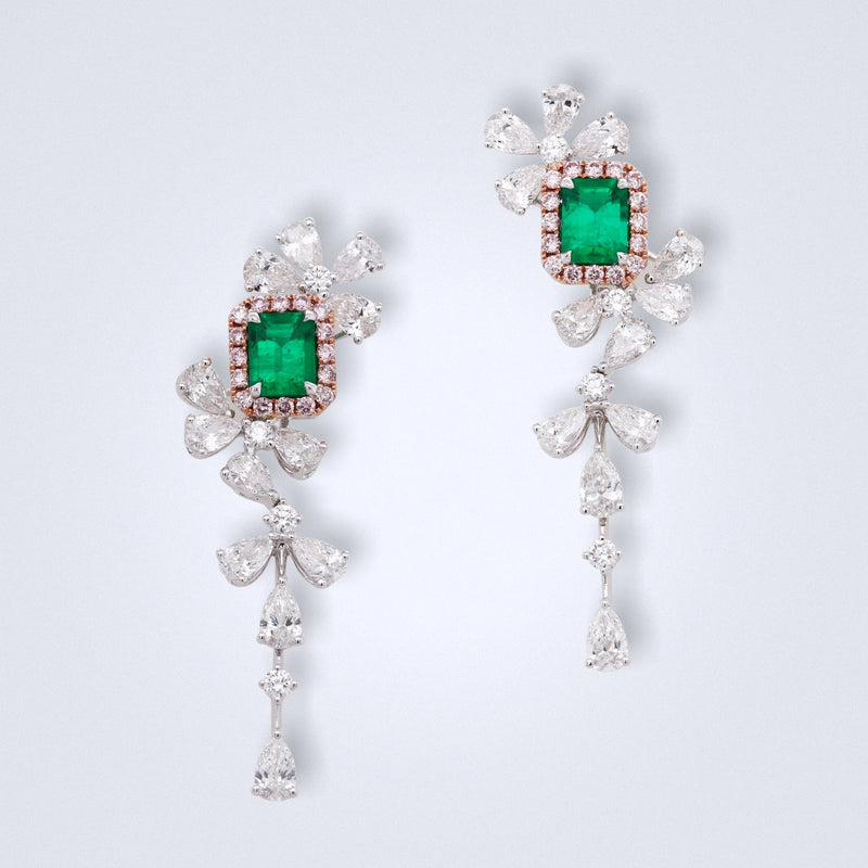 Muzo Enchantée Colombian Emerald Diamond Earrings - Benny's Gems Creations