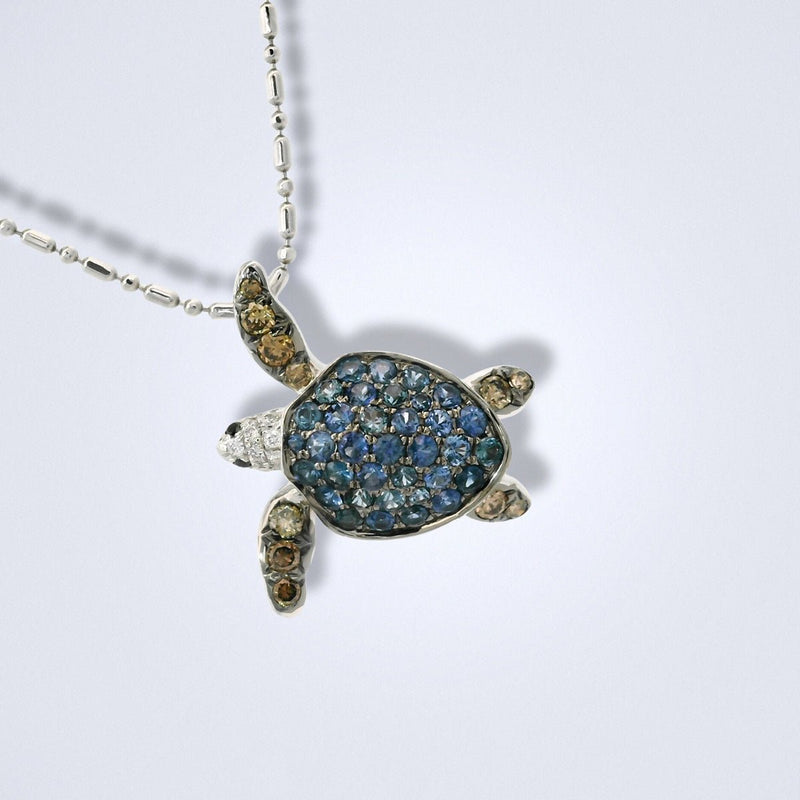 Ocean Turtle Gemstone Diamond Pendant - Benny's Gems Creations