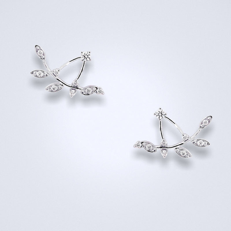 White Gold Olive Branch Diamond Earrings