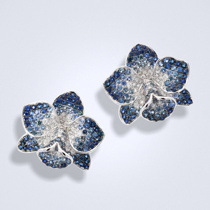 Orchid Bloom Blue Sapphire Diamond Earrings - Benny's Gems Creations