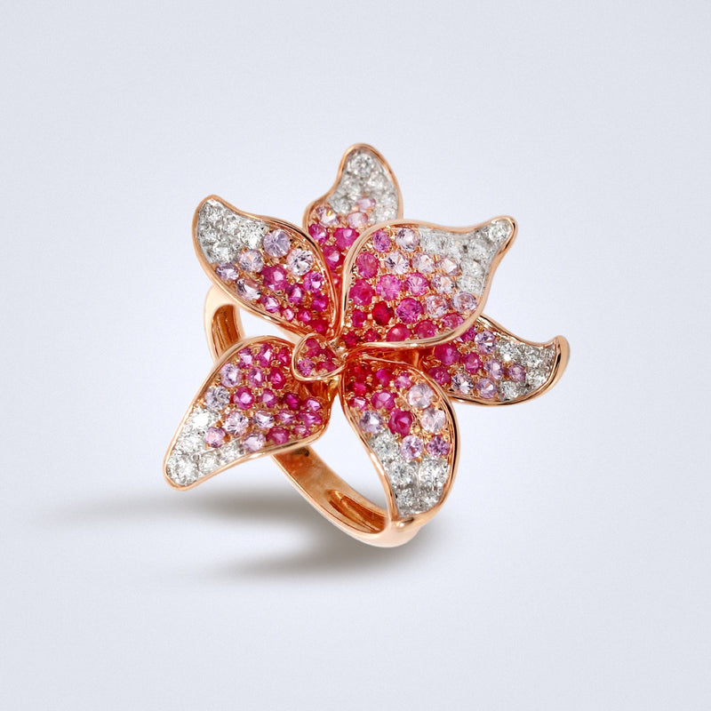Organic Orchid Ruby Diamond Ring - Benny's Gems Creations