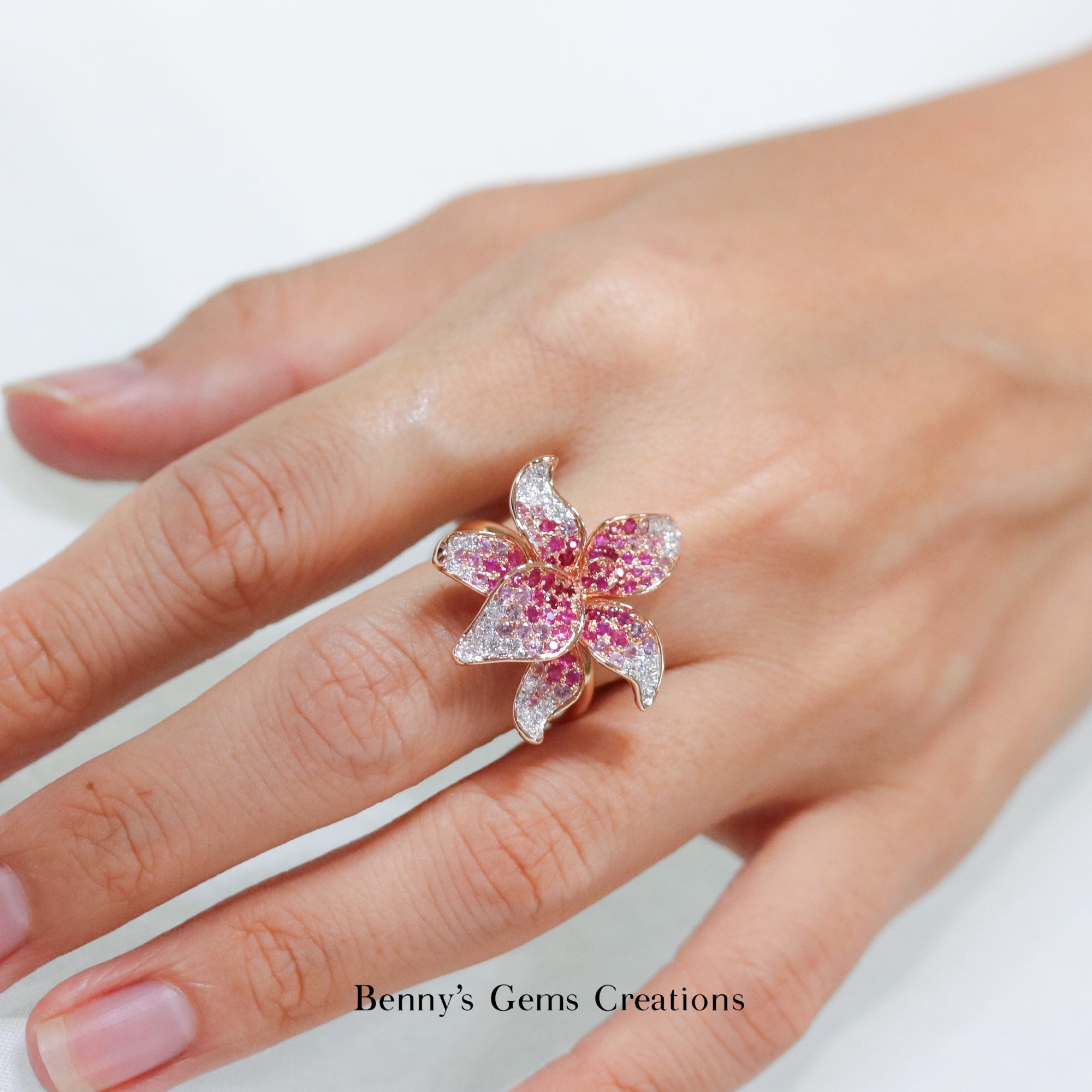 Organic Orchid Ruby Diamond Ring - Benny's Gems Creations