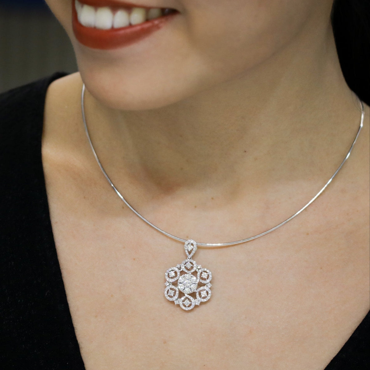 Oriental Flower Diamond Pendant - Benny's Gems Creations