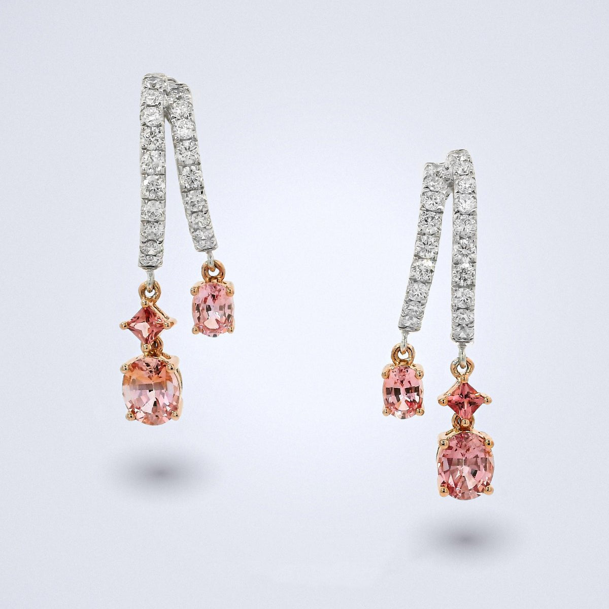 Padparadscha Blush Spinel Diamond Earrings - Benny's Gems Creations