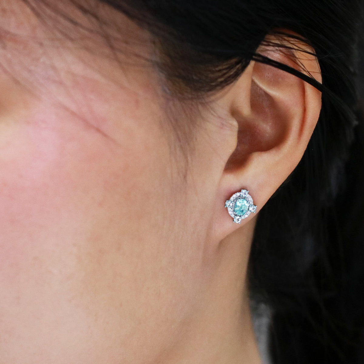 Paraiba Purity Diamond Earring Stud - Benny's Gems Creations