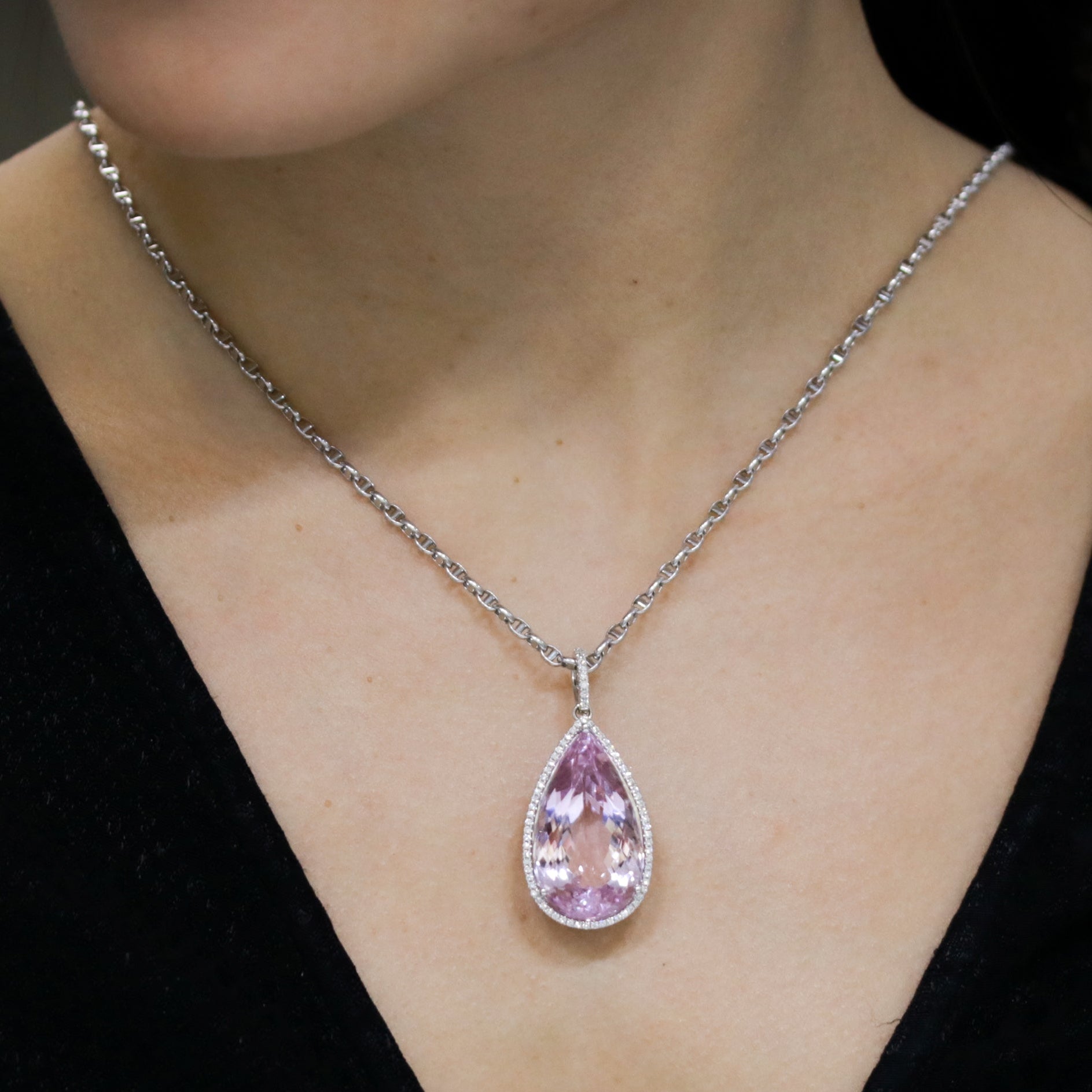 Pastel Rain Kunzite Diamond Pendant - Benny's Gems Creations