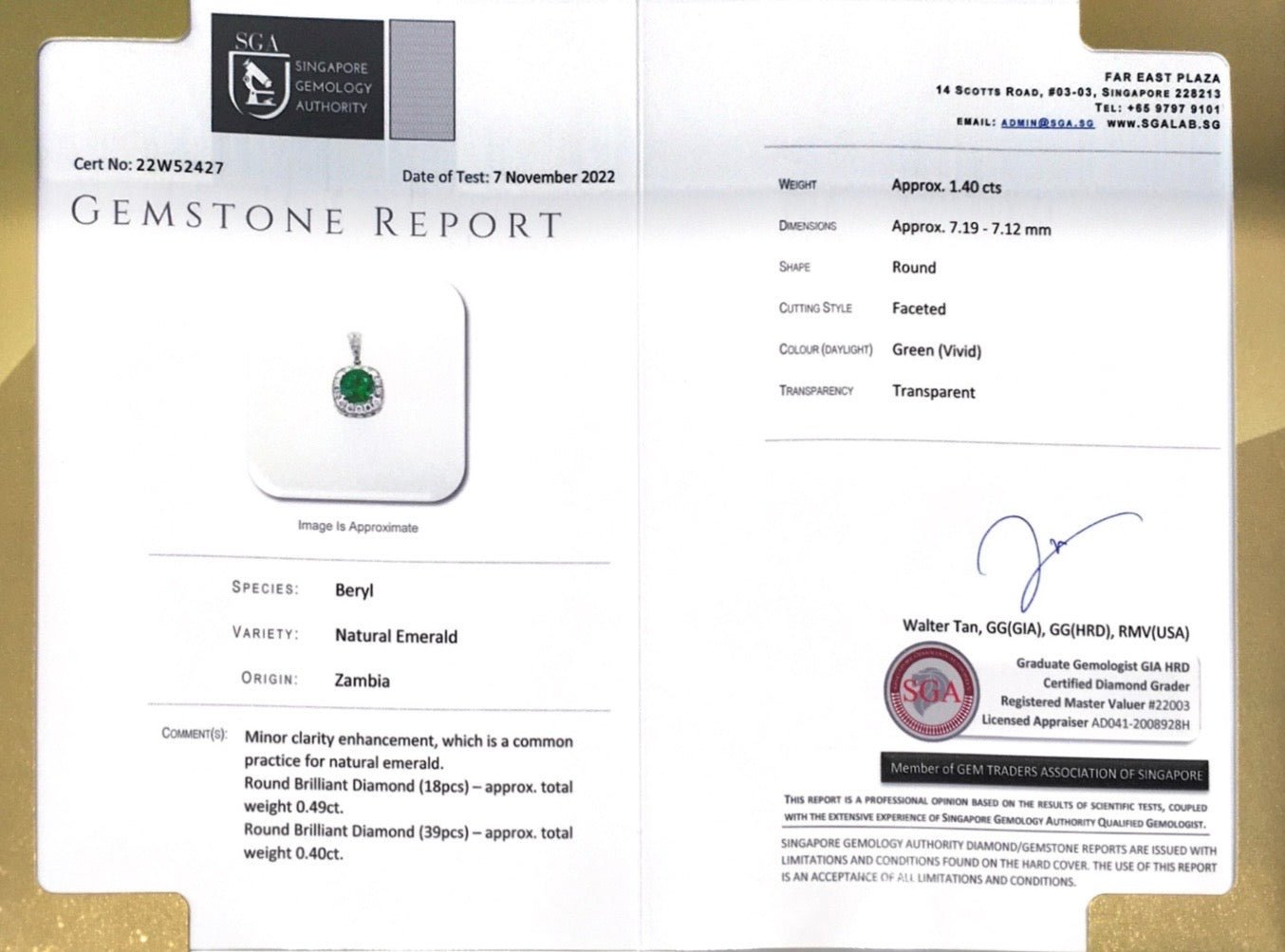 Pave Emerald White Gold Diamond Pendant - Benny's Gems Creations