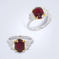 Pigeon Blood Ruby Trilogy Diamond Ring - Benny's Gems Creations