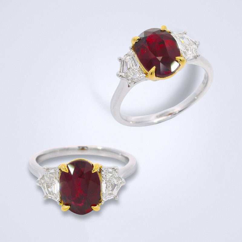 Pigeon Blood Ruby Trilogy Diamond Ring - Benny's Gems Creations