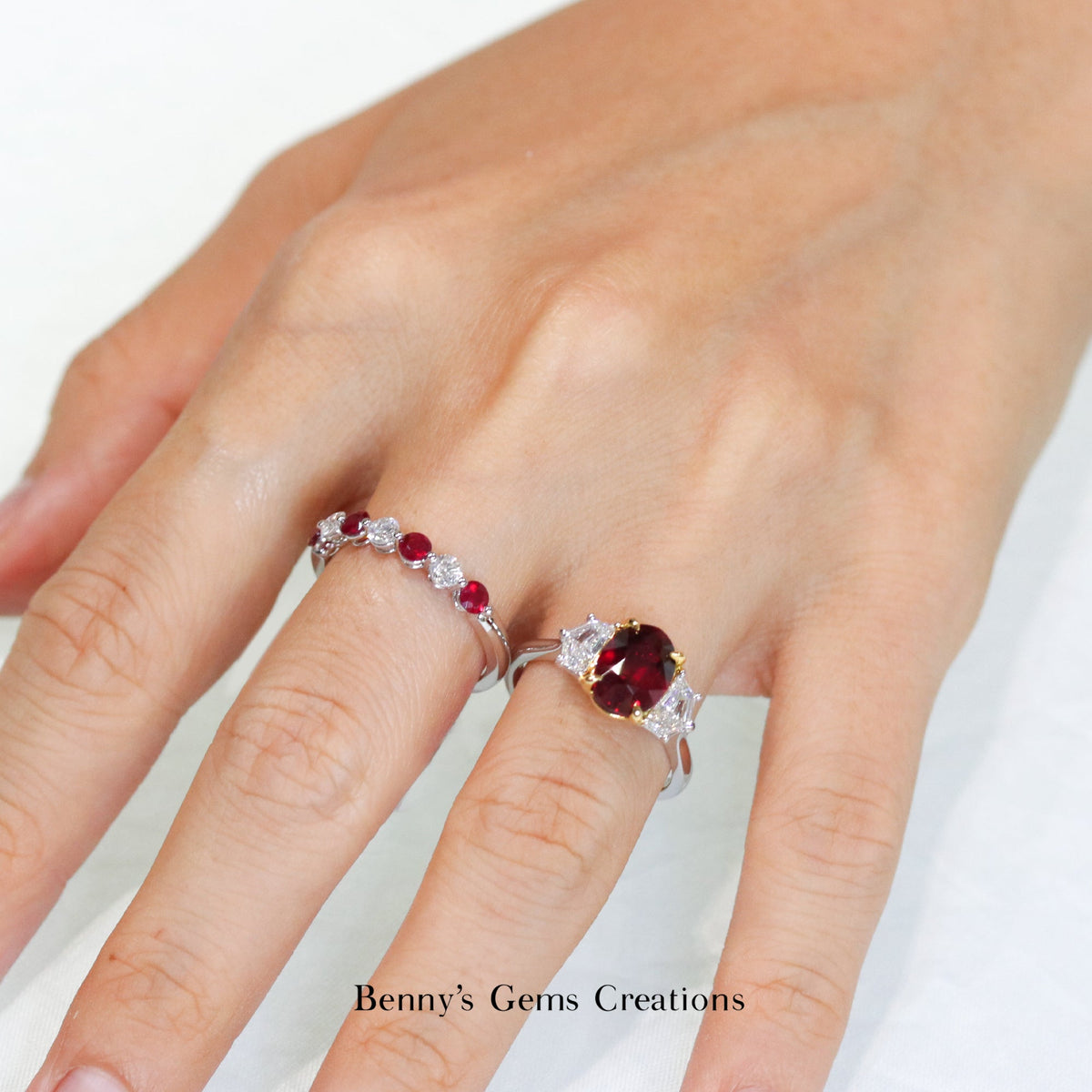 Pigeon Blood Ruby Trilogy Diamond Ring - Benny's Gems Creations
