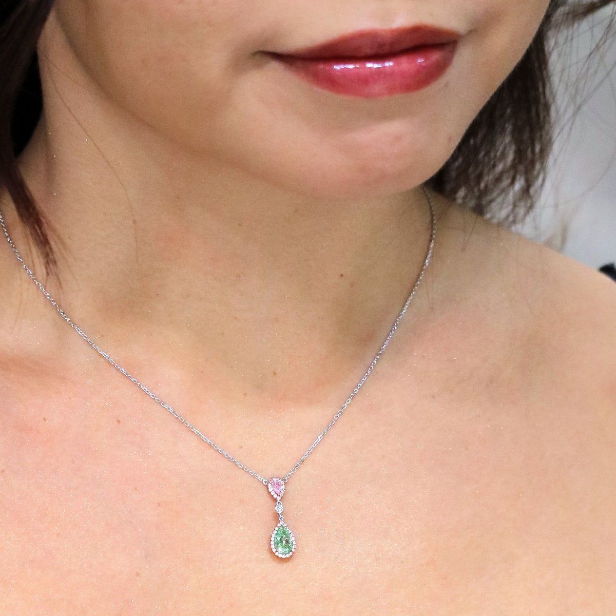 Pink & Green Diamond Necklace - Benny's Gems Creations