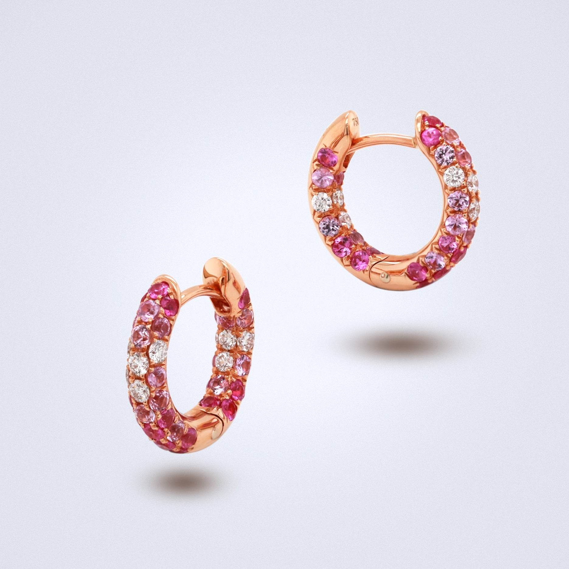 Pink Sapphire Diamond Huggies - Benny's Gems Creations