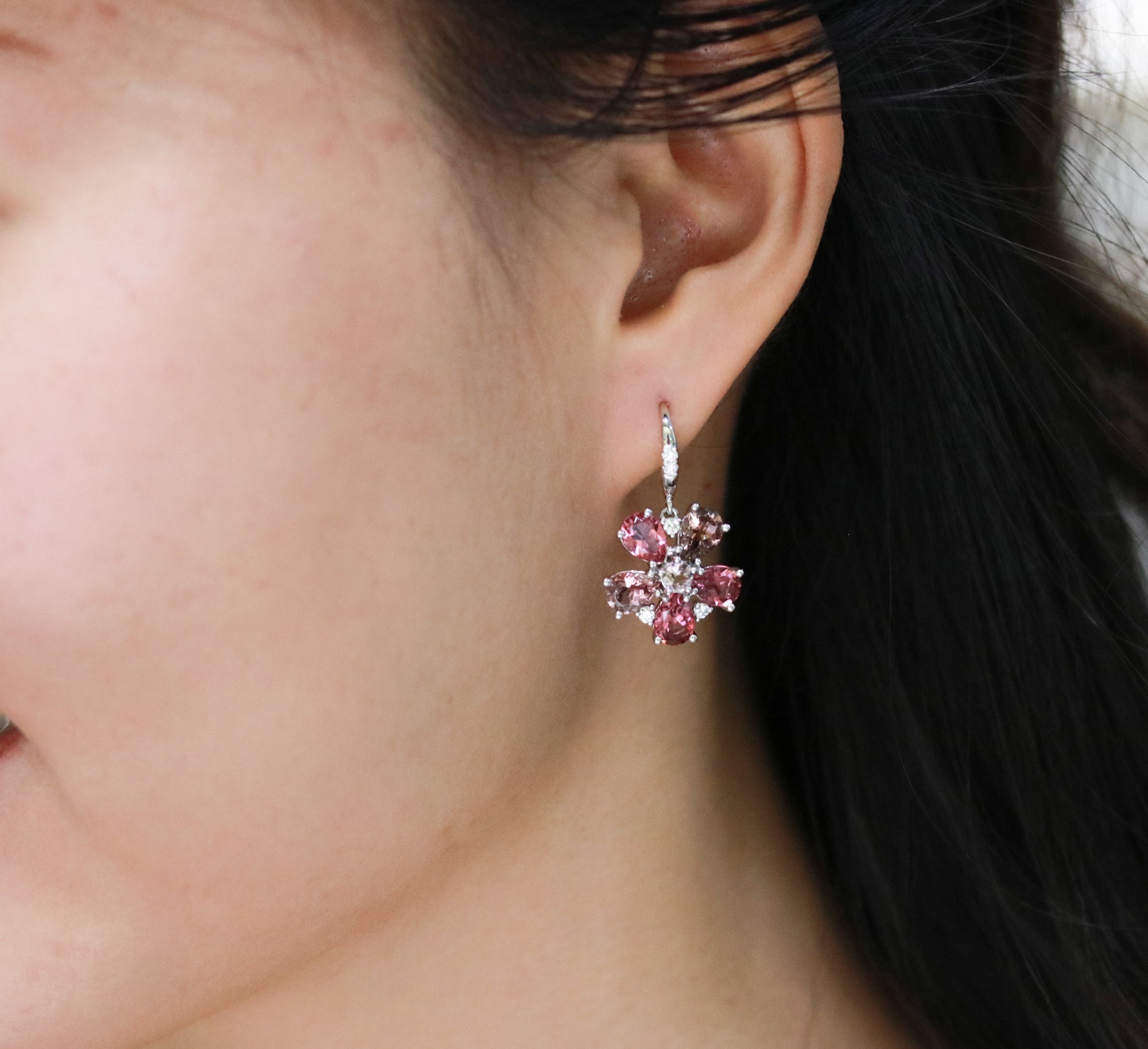 Pink Tourmaline Flower Earrings - Benny's Gems Creations