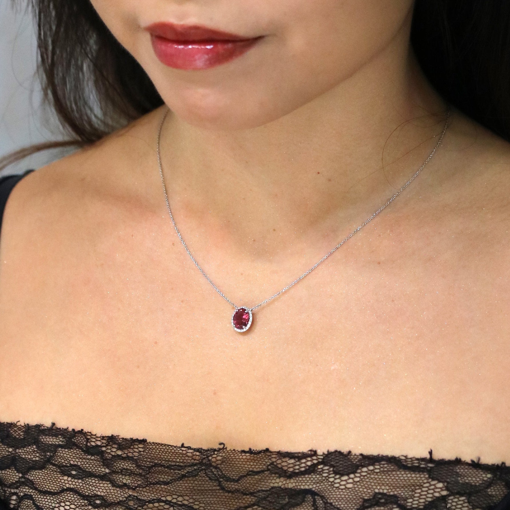 Pink Tourmaline White Gold Diamond Necklace - Benny's Gems Creations