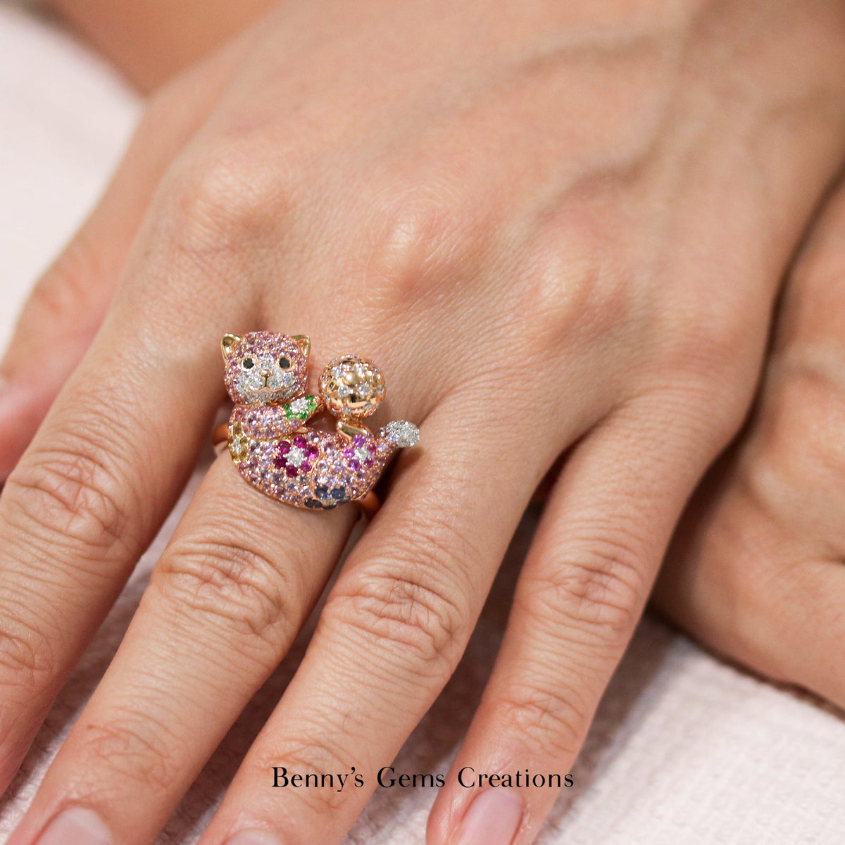 Playful Kitty Sapphire Ring - Benny's Gems Creations