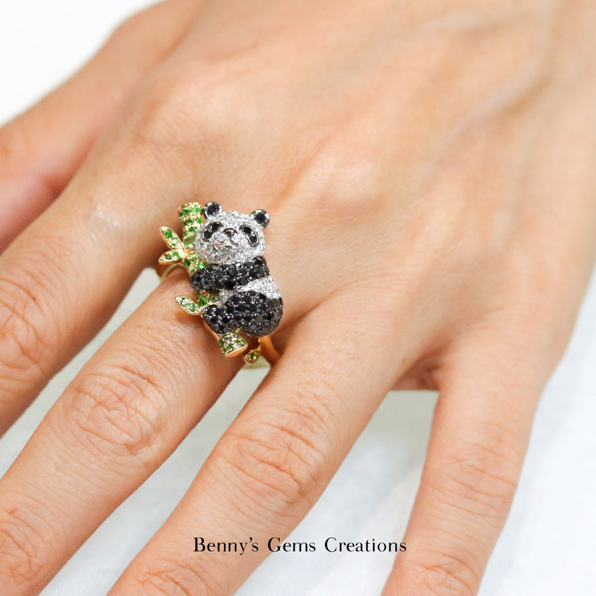 Playful Panda Bear Diamond Ring - Benny's Gems Creations