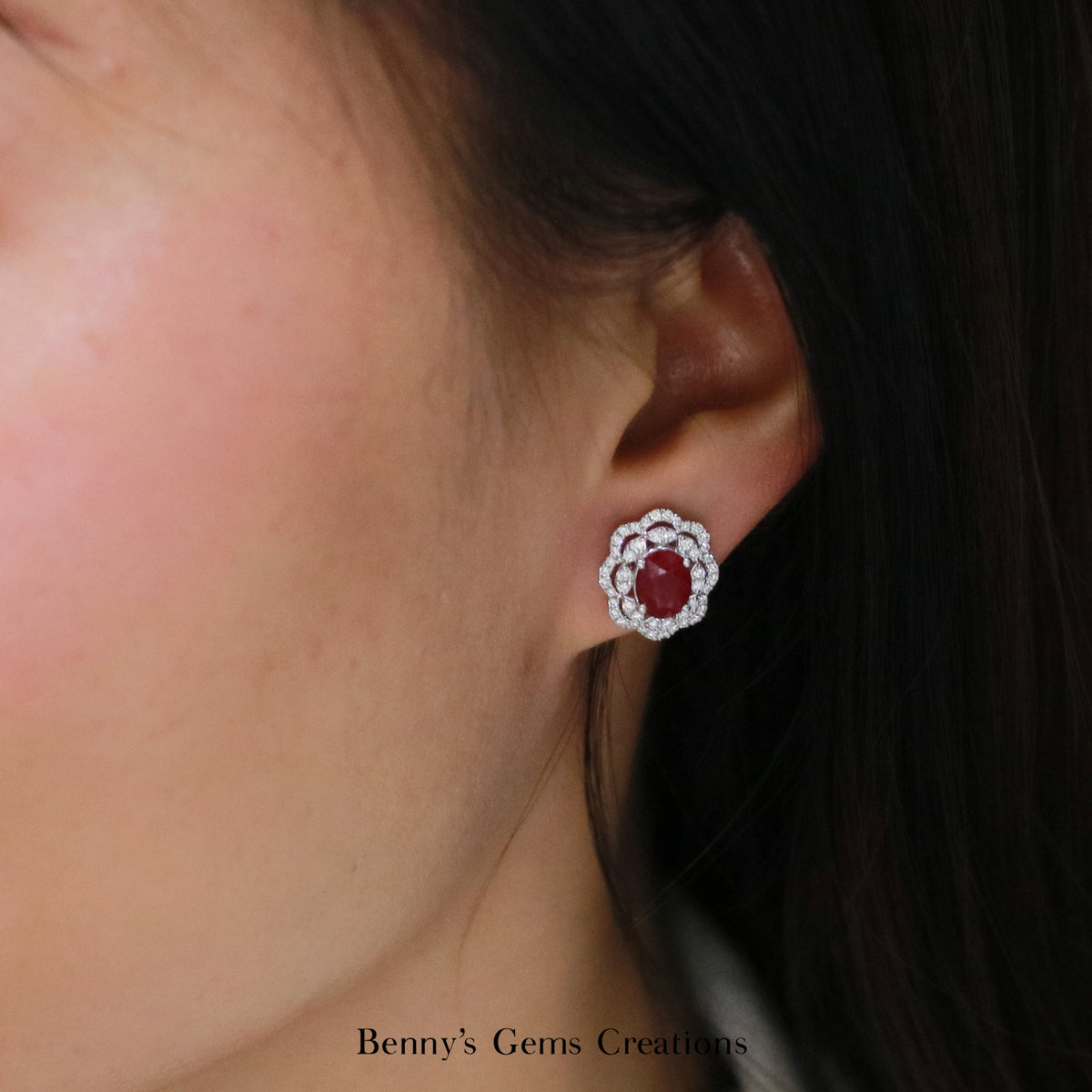 Precious White Gold Ruby Diamond Earring - Benny's Gems Creations