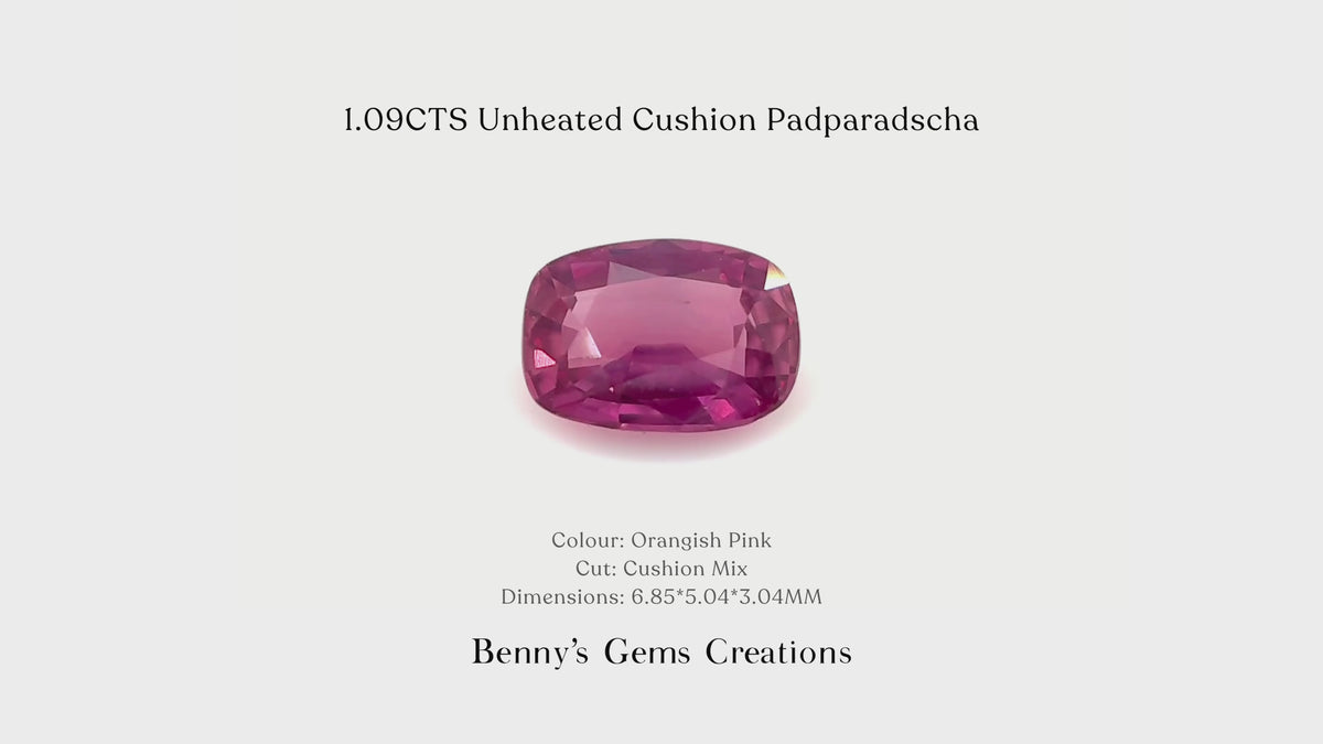 1.09CTS Unheated Cushion Padparadscha - Benny's Gems Creations
