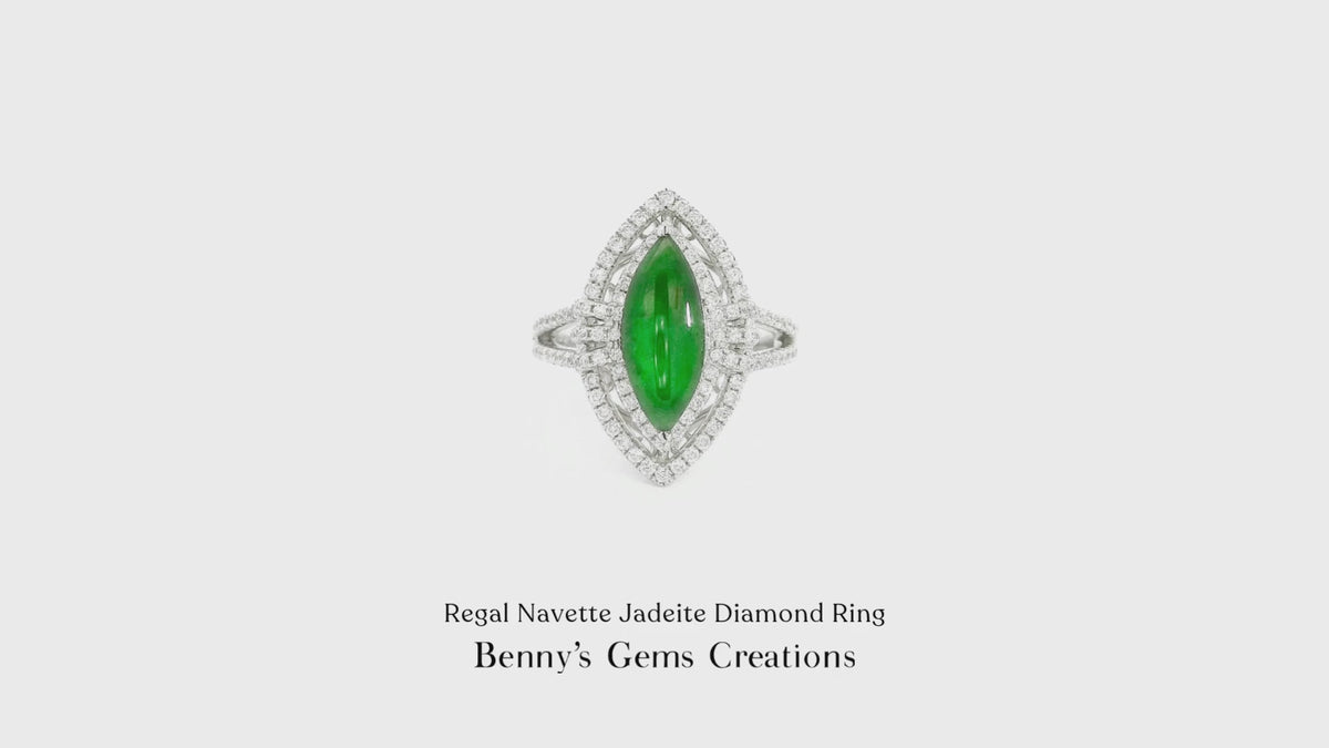 Regal Navette Jadeite Diamond Ring with sparkling diamonds for a luxurious look
