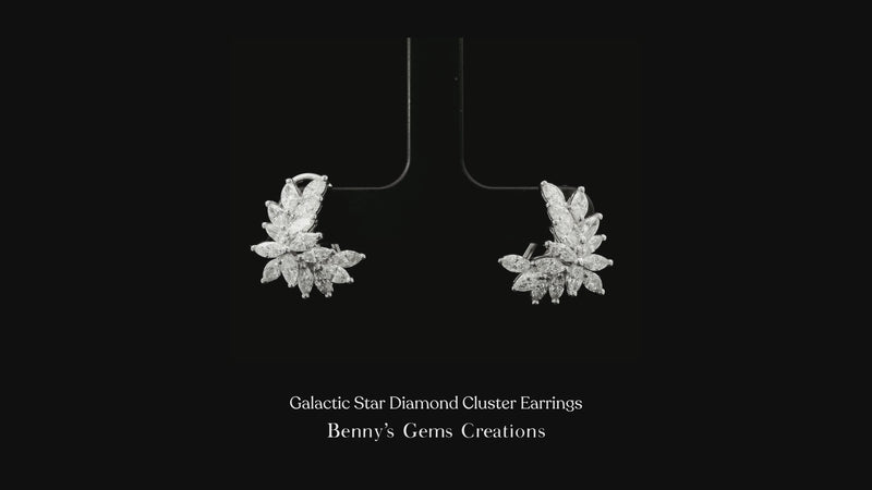 Galactic Star diamond cluster earrings featuring a celestial-inspired starburst design of brilliant-cut diamonds, set in polished white gold