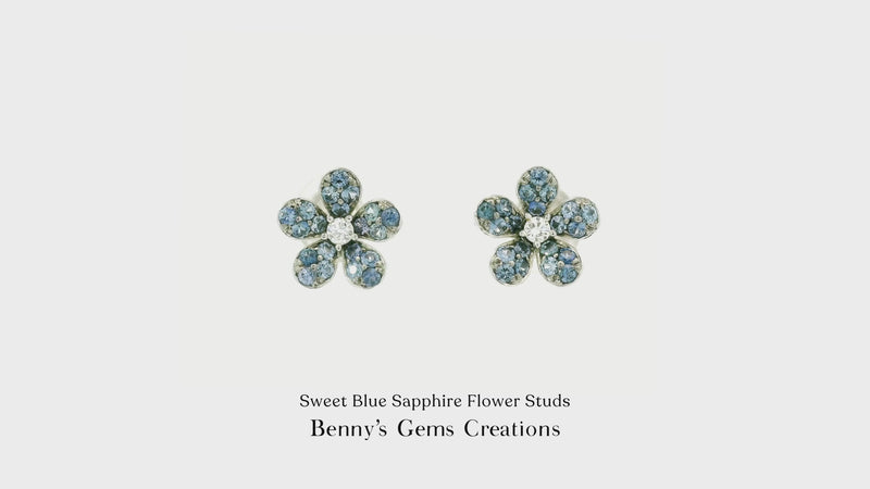 Sweet Blue Sapphire Flower Studs