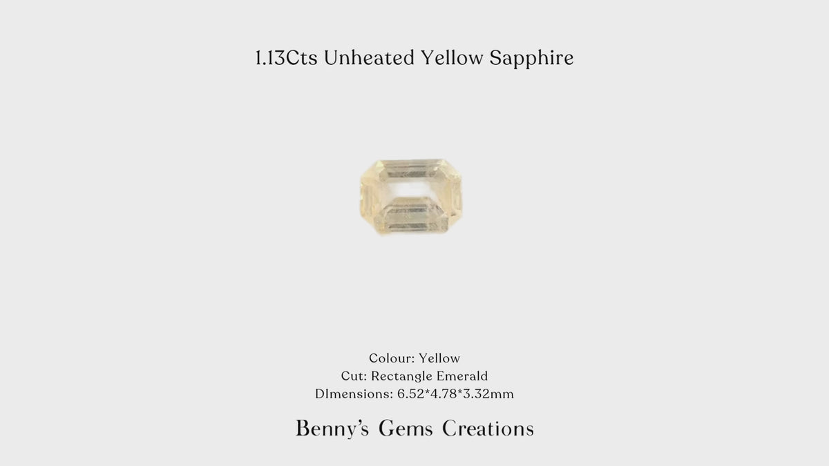 Unheated Sapphire

Colour: Yellow

Cut: Rectangle Emerald

DImensions: 6.52*4.78*3.32mm

*With Gemstone Certificate