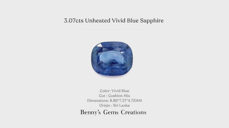3.07 carats unheated vivid blue sapphire gemstone featuring an intense vivid blue hue and exceptional brilliance, ideal for luxurious fine jewelry pieces.