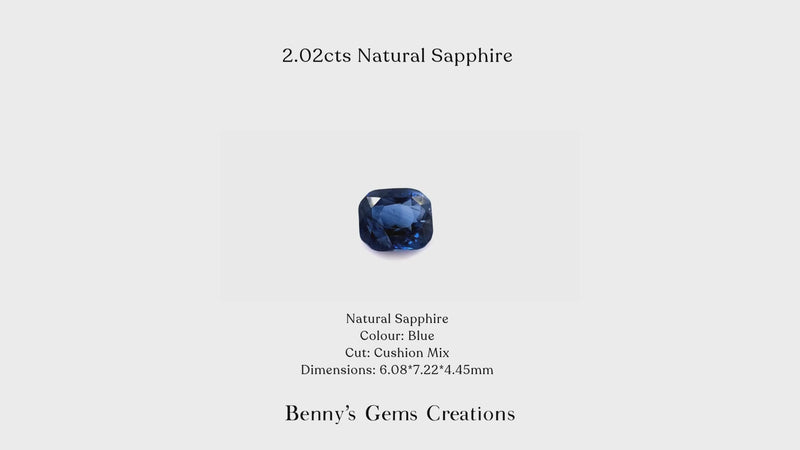 2.02Cts Natural Cushion Blue Sapphire - Benny's Gems Creations
