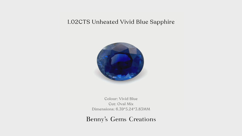 1.02CTS Unheated Vivid Blue Sapphire