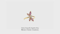 Dainty Dragonfly Sapphire Ring featuring delicate dragonfly detailing with vibrant pink sapphires and sparkling diamond accents in white gold