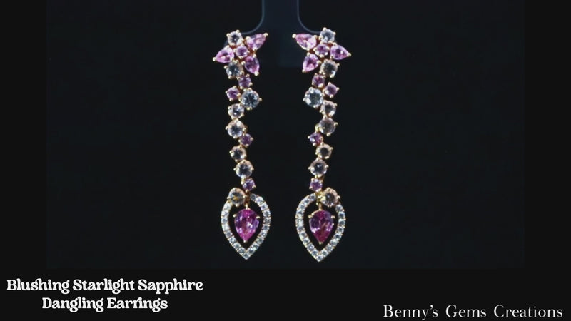 Blushing Starlight Sapphire Dangling Earrings