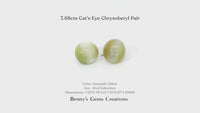 Elegant 3.68cts Cat's Eye Chrysoberyl Pair featuring vivid golden-green color