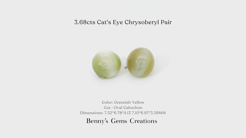 Elegant 3.68cts Cat's Eye Chrysoberyl Pair featuring vivid golden-green color