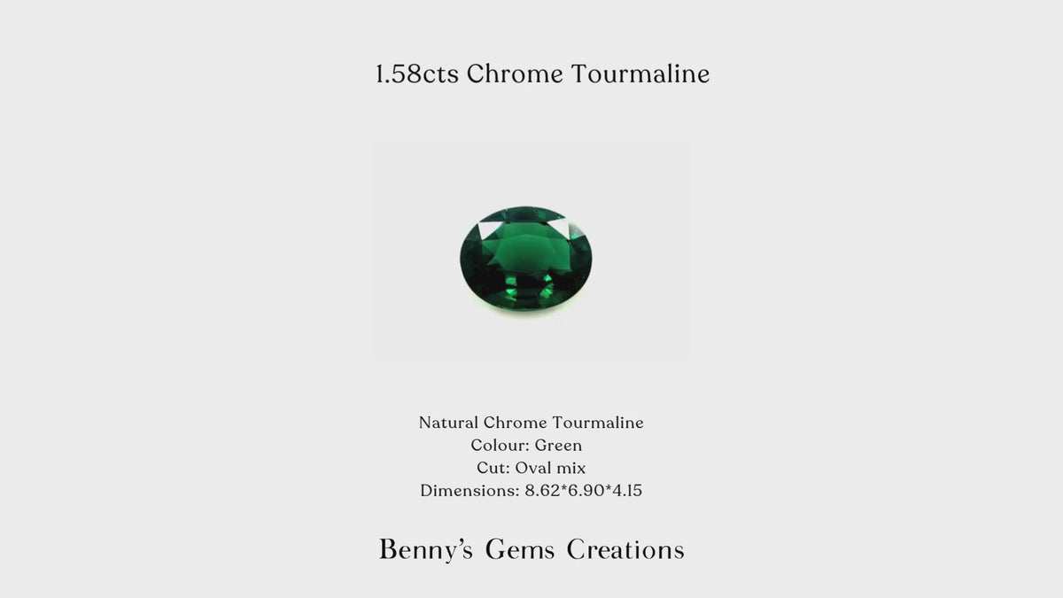 Chrome Tourmaline 1.58Cts in vivid green oval cut, with certificate.

