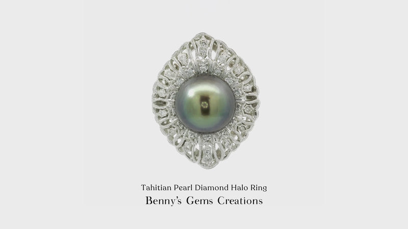 Tahitian Pearl Diamond Halo Ring