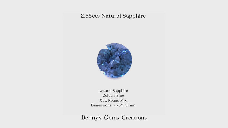 Natural Blue Sapphire 2.55Cts in round mix cut, 7.75 × 5.51 mm.