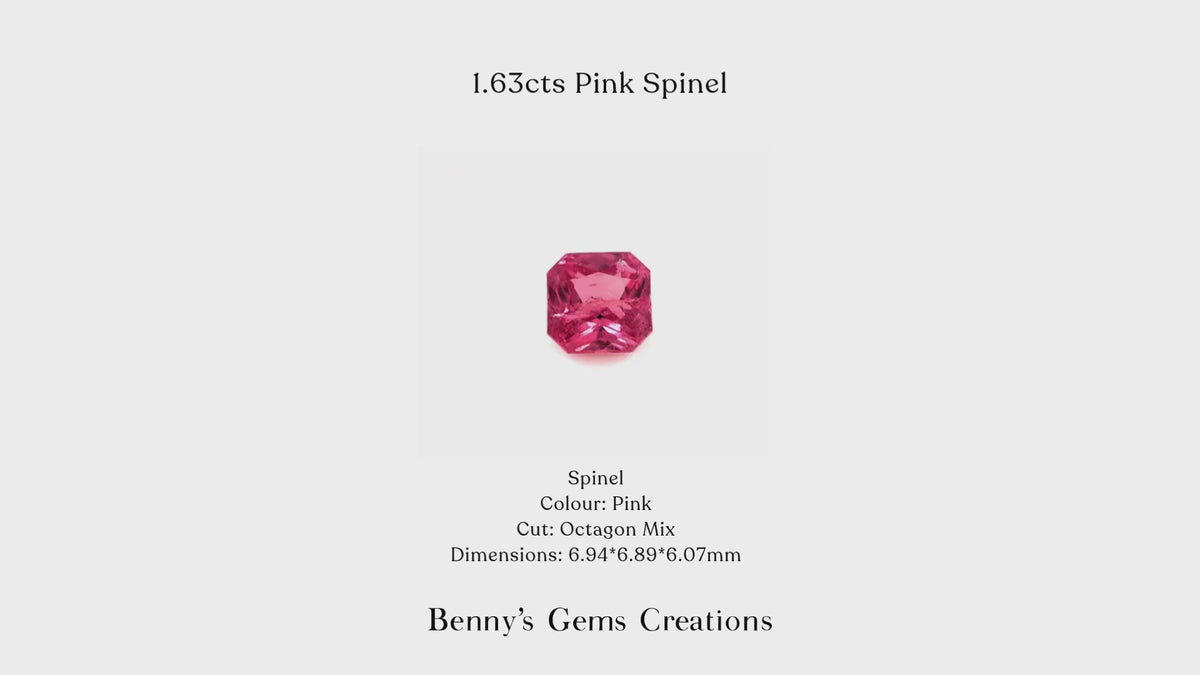 Pink Spinel 1.63Cts in octagon mix cut, 6.48 × 6.72 × 4.33 mm.