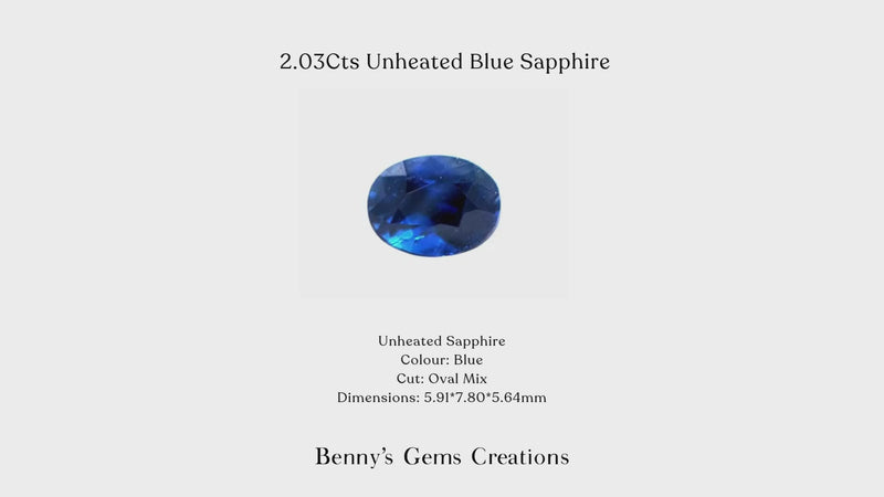 Unheated Blue Sapphire 2.03Cts oval-cut with natural vivid blue color.