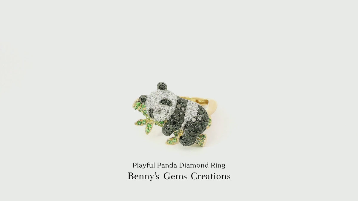 Playful Panda Diamond Ring with sparkling diamonds in unique animal fine jewelry piece