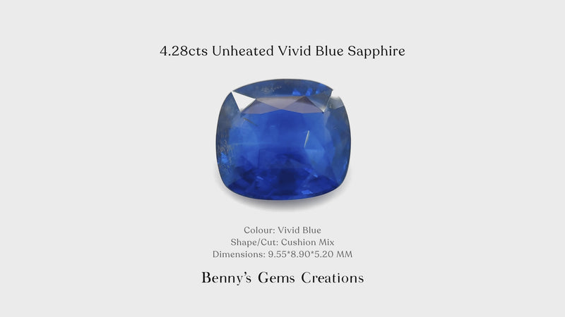 4.28cts Unheated Vivid Blue Sapphire