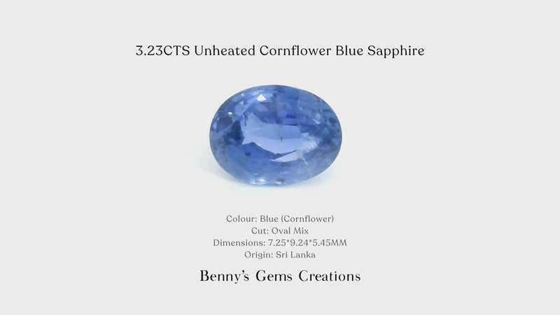 3.23CTS Unheated Cornflower Blue Sapphire