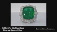 Ring Brilliant No-Oiled Zambian Emerald Diamond 