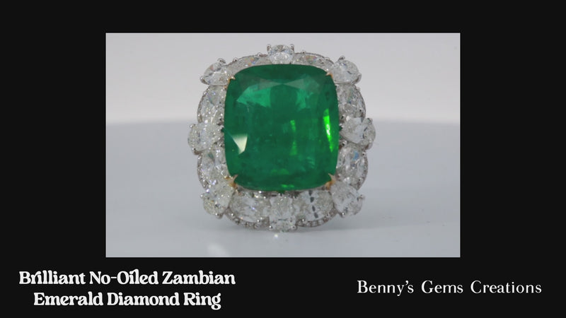 Ring Brilliant No-Oiled Zambian Emerald Diamond 