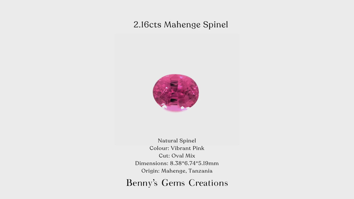 Mahenge Spinel 2.16Cts in vibrant pink oval natural spinel, with certificate.